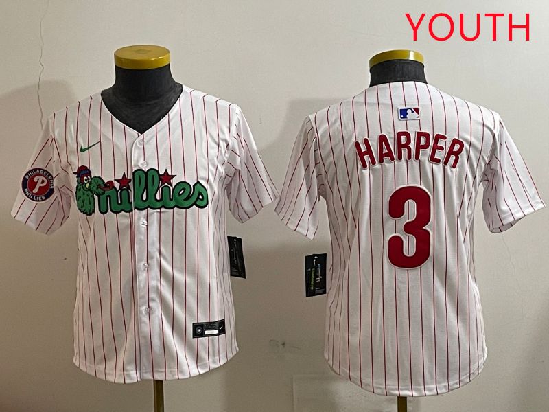 Youth Philadelphia Phillies 3 Harper White three generations Joint Name Nike 2025 MLB Jersey style 7